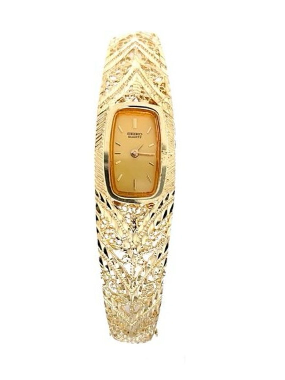 14K Solid Gold Seiko Luxury Bracelet Cocktail Watch